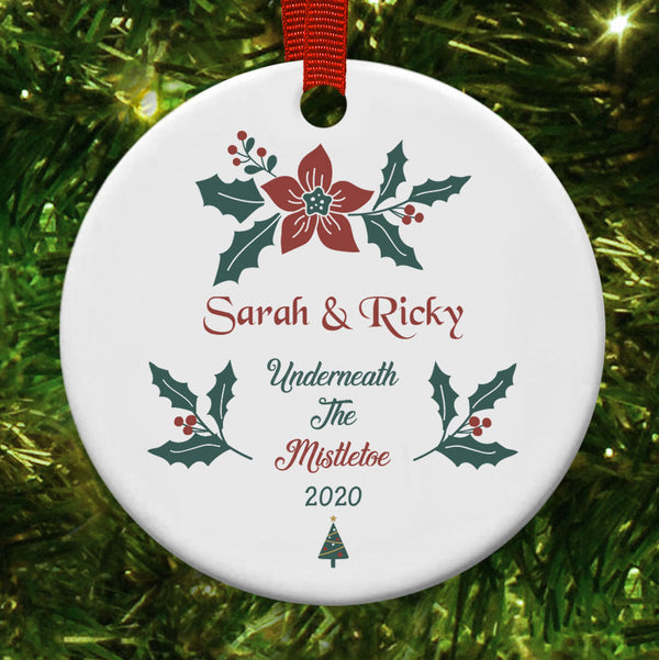 Personalised Name And Name Under The Mistletoe Christmas Decoration - 1