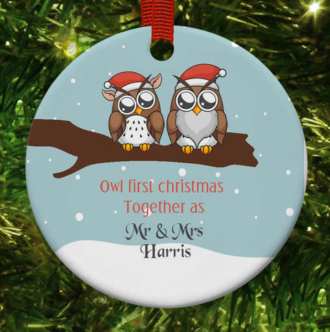 Personalised Owl First Christmas As Mr And Mrs Owl Theme Christmas Decoration
