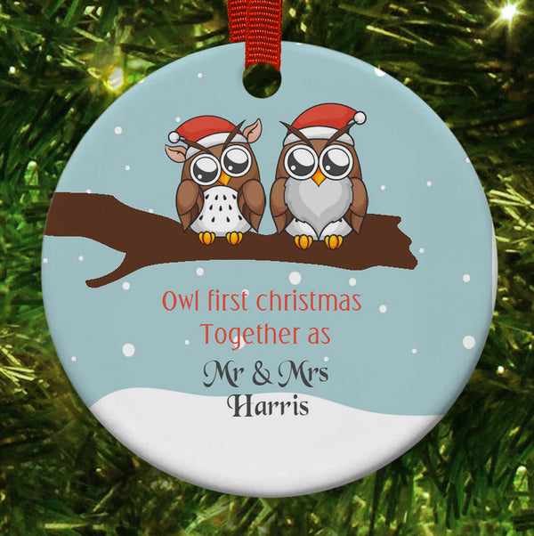 Personalised Owl First Christmas As Mr And Mrs Owl Theme Christmas Decoration - 1