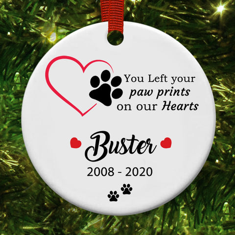 Personalised You Left Paw Prints On Our Hearts Christmas Decoration