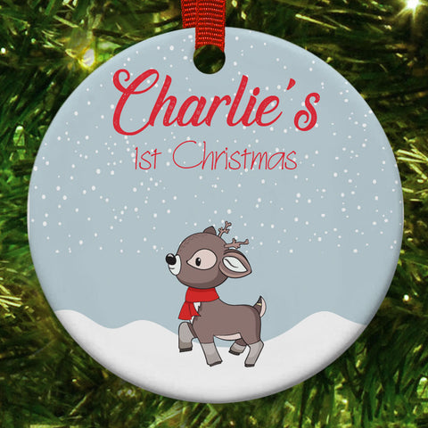 Personalised Christmas Reindeer Disc Babies First Christmas Christmas Decoration
