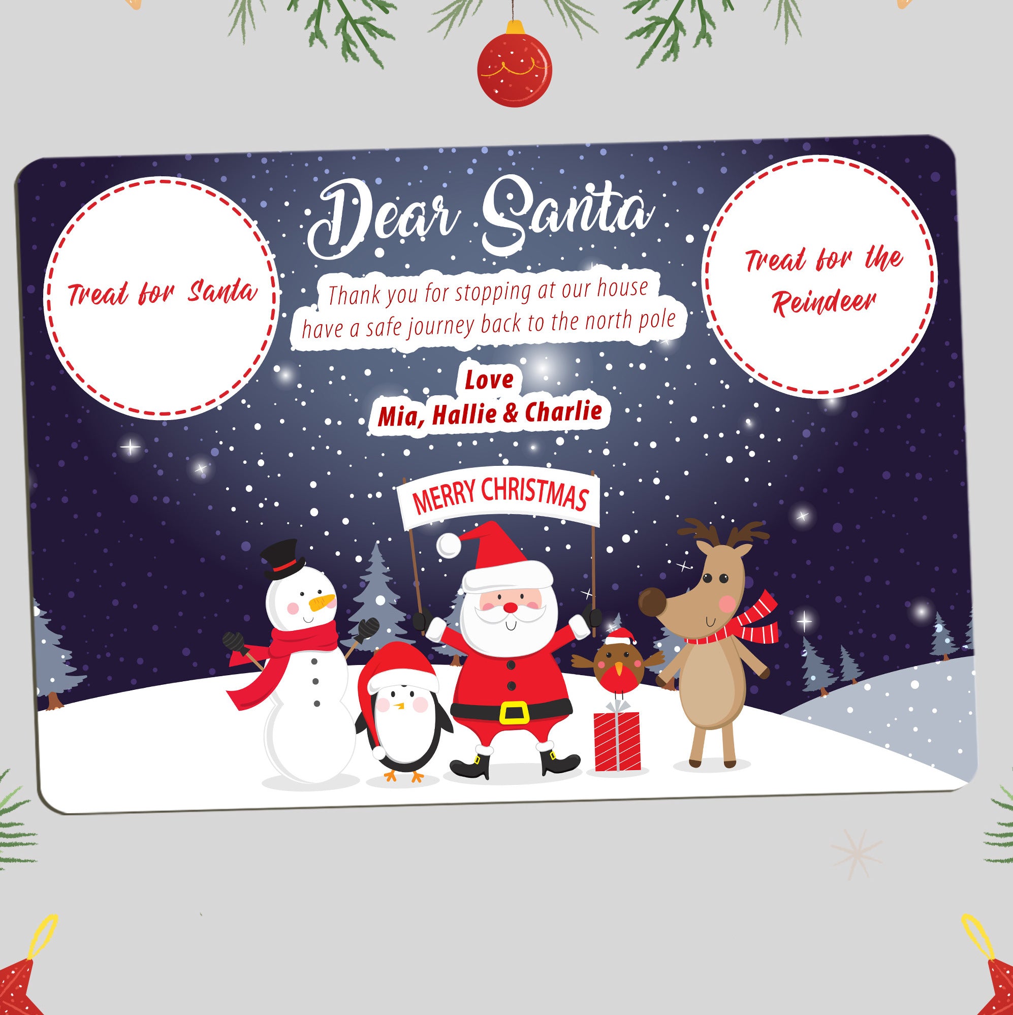 Christmas Place Mat For Santa And Rudolph Treats Design