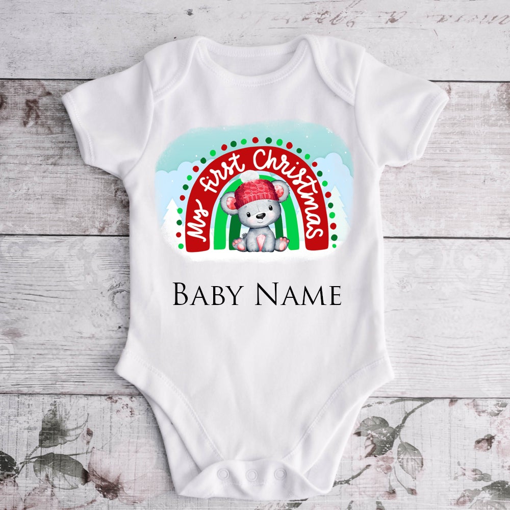 My First Christmas White Baby Vest Unisex Personalised With Name - Perham Prints