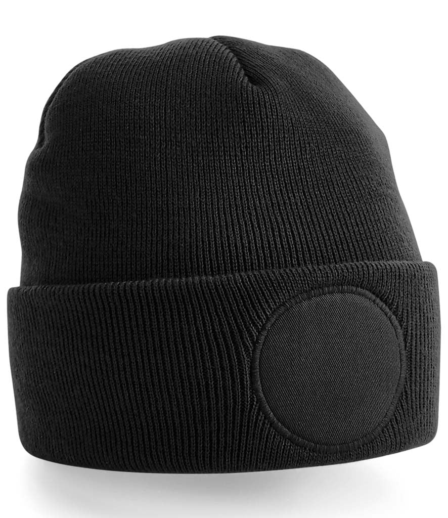 Fully Personalised Black Circle Patch Beanie Hat