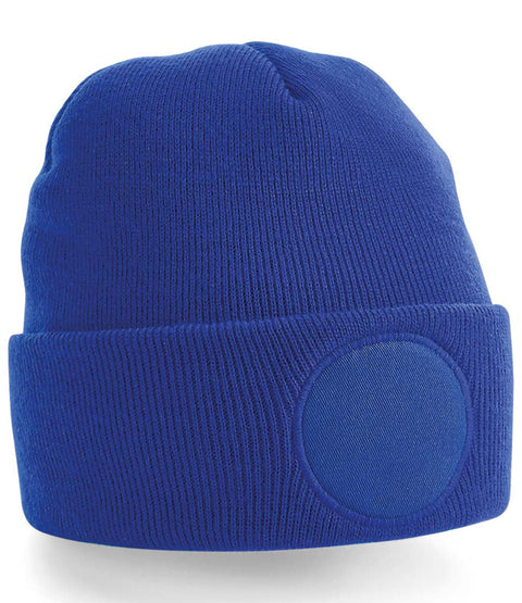 Personalised Royal Blue Circle Patch Beanie Hat