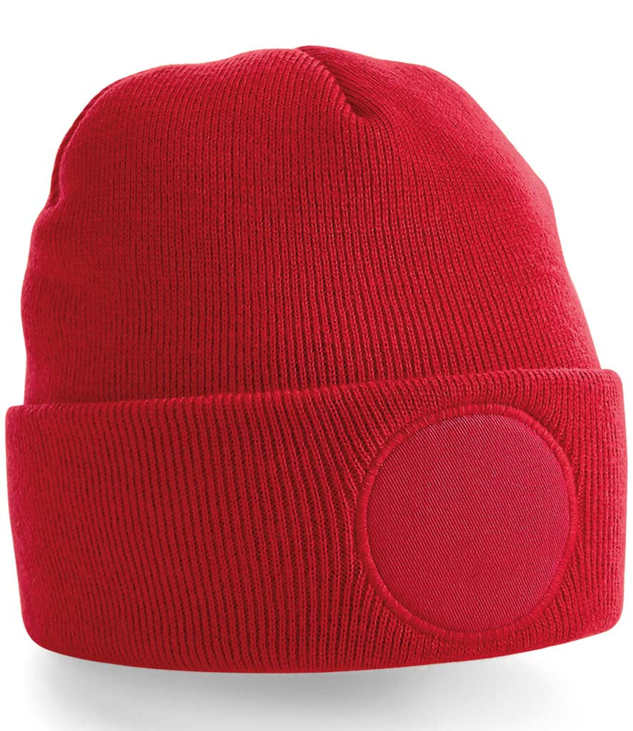 Fully Personalised Red Circle Patch Beanie Hat