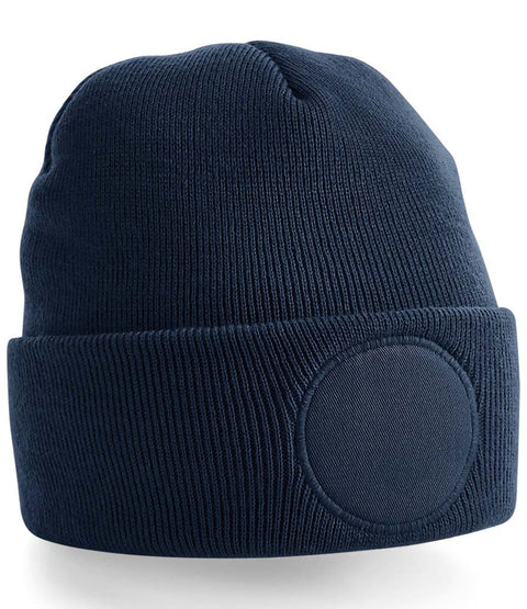 Personalised Navy Blue Circle Patch Beanie Hat