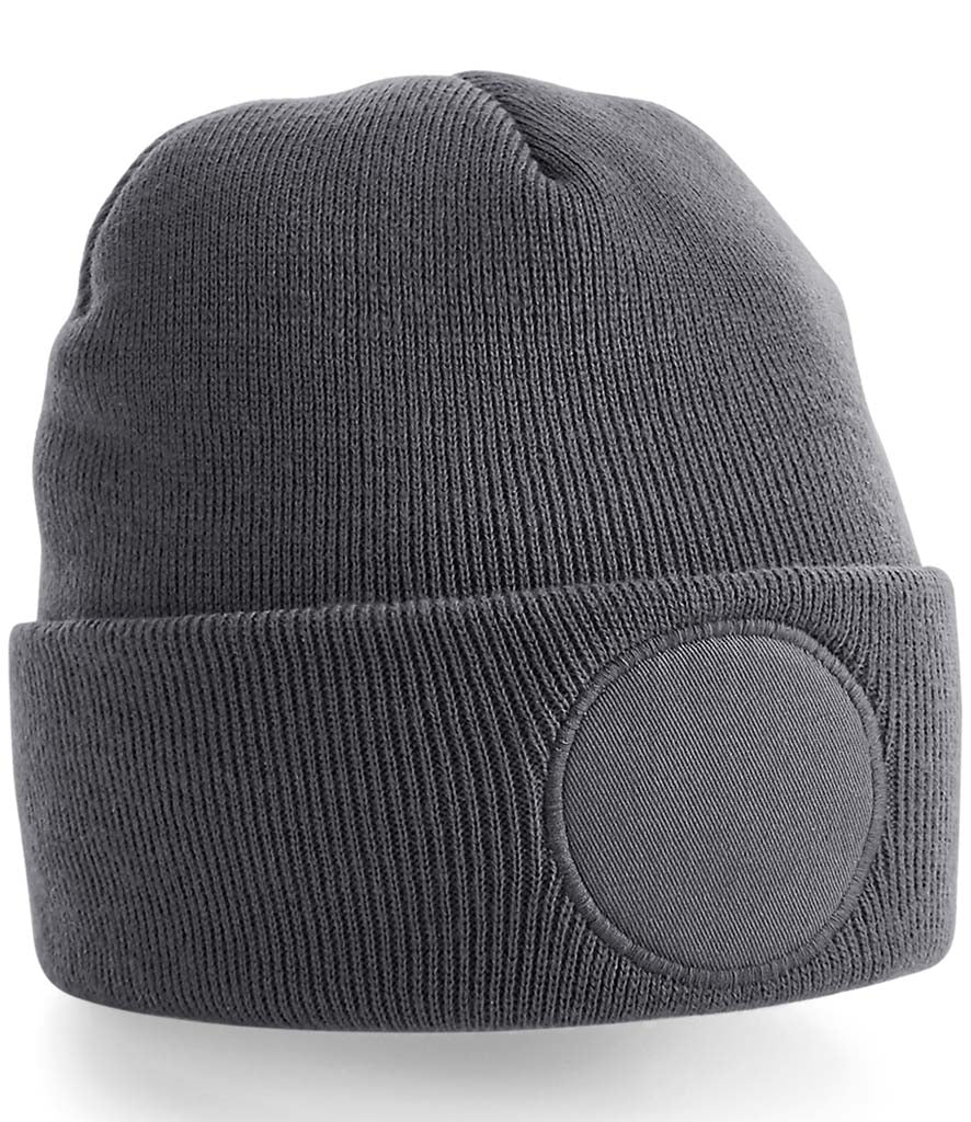 Fully Personalised Grey Circle Patch Beanie Hat