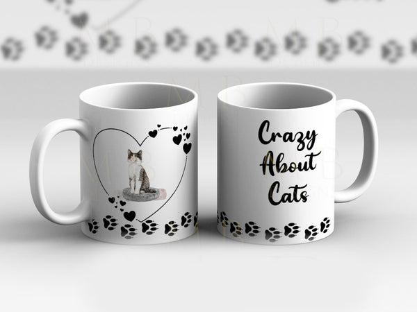 Black White Grey Cat Crazy About Cats Cup Mug - 1