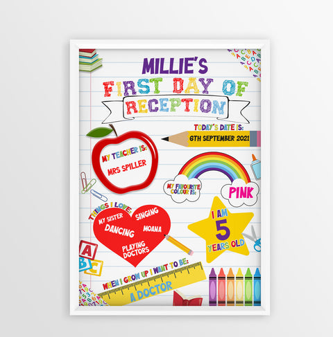 First Day Of School Personalised Memory Frame Design Ready To Hang