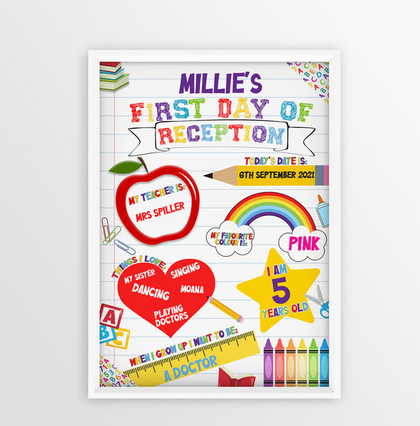 First Day Of School Personalised Memory Frame Design Ready To Hang - 1