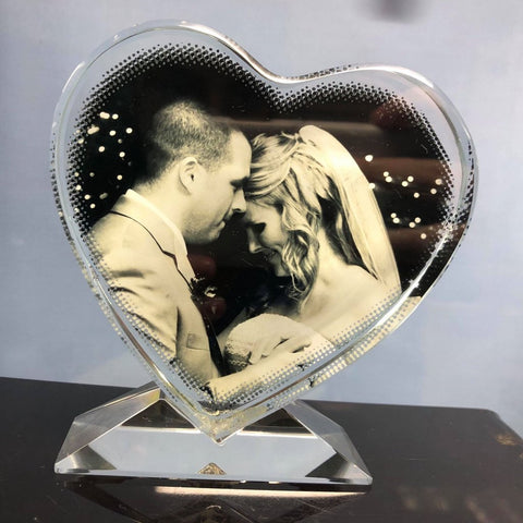 NEW! Photo Picture Glass Block Heart Crystal - Any Photo