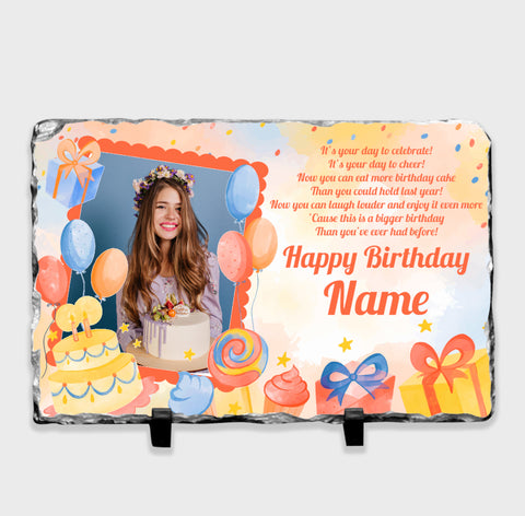 Personalised Birthday Message Orange Design Photo Slate