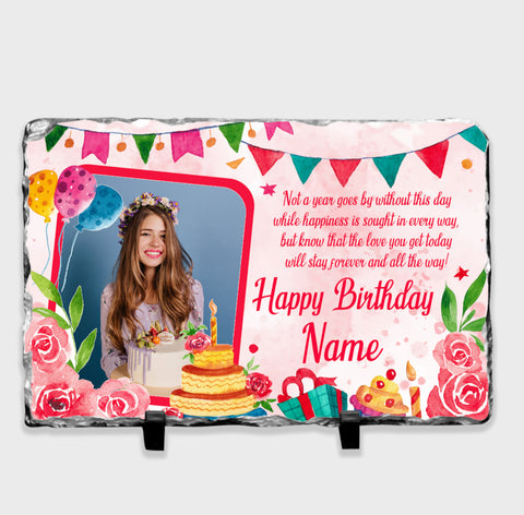 Personalised Birthday Message Pink Design Photo Slate