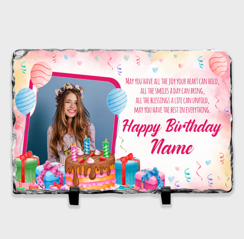 Personalised Birthday Message Pink Balloons Design Photo Slate For Him