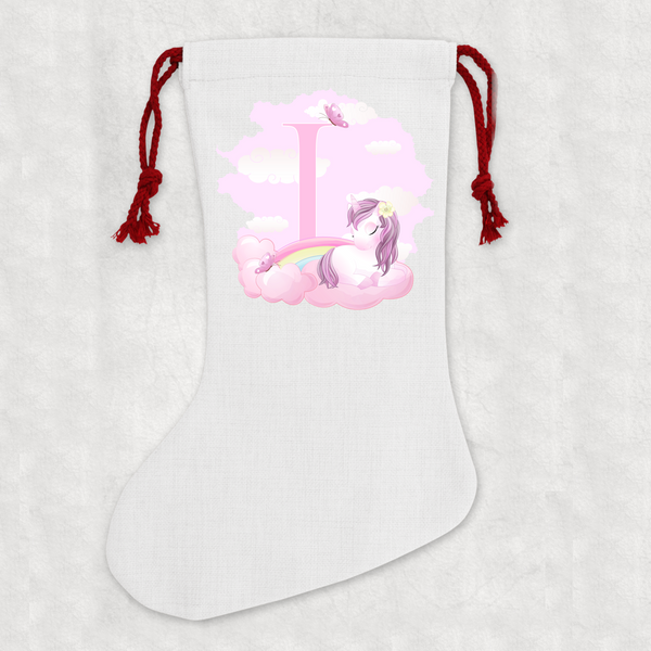 Personalised Linen Cream Christmas Stocking Name Unicorn Alphabet - 9