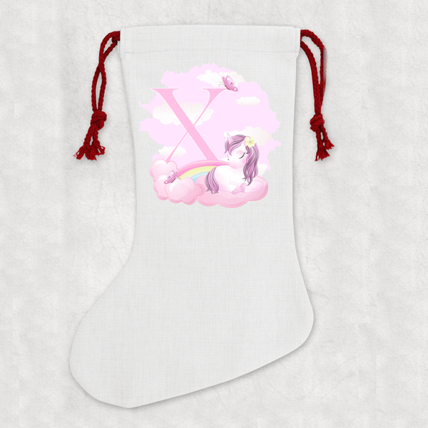 Personalised Linen Cream Christmas Stocking Name Unicorn Alphabet - 24