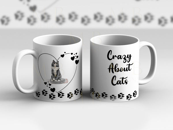 White Chest Cat Crazy About Cats Cup Mug - 1