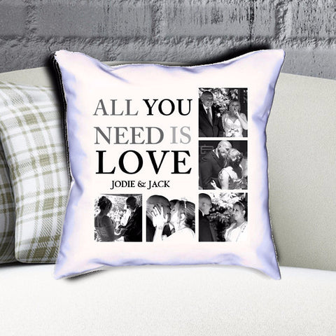 Personalised All You Need Is Love  Photo Collage Cushion