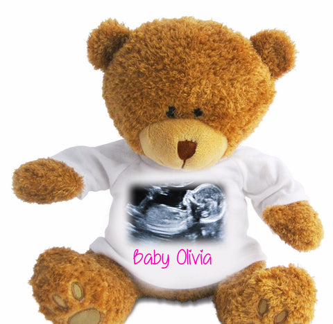 Personalised Photo Edward Teddy Bear with Photo and text Baby Scan Cuddle Toy - 0