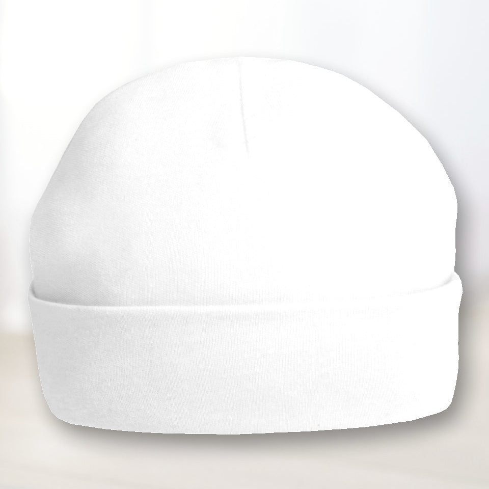 Fully Personalised White Baby Beanie Hat