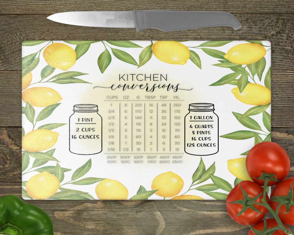 Conversion Chart Measurements Sizing Chopping Board Frosted Glass