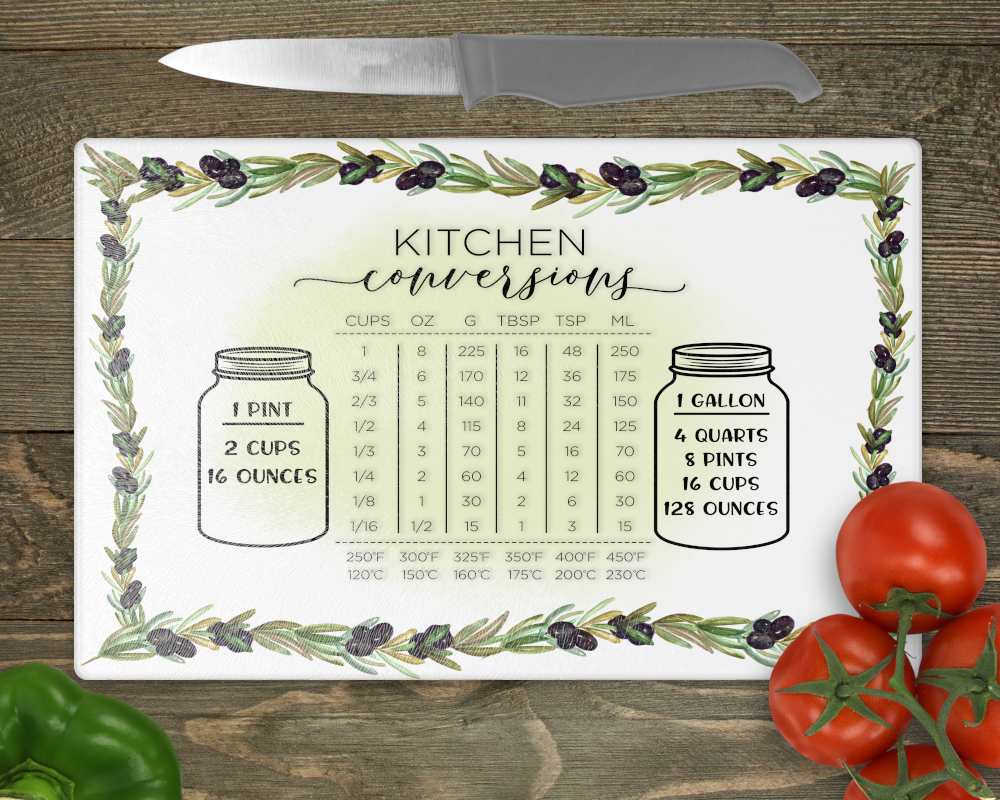 Conversion Chart Measurements Sizing Chopping Board Frosted Glass