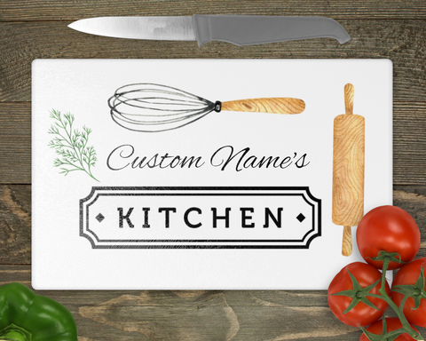 Custom Names Kitchen Personalised Chopping Board Frosted Glass