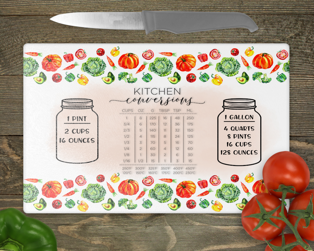 Conversion Chart Measurements Sizing Chopping Board Frosted Glass ...