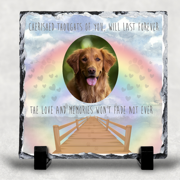 Rainbow Themed Photo Memorial Slate Pet Dog Cherished Thoughts Of You Will Last Forever - 1