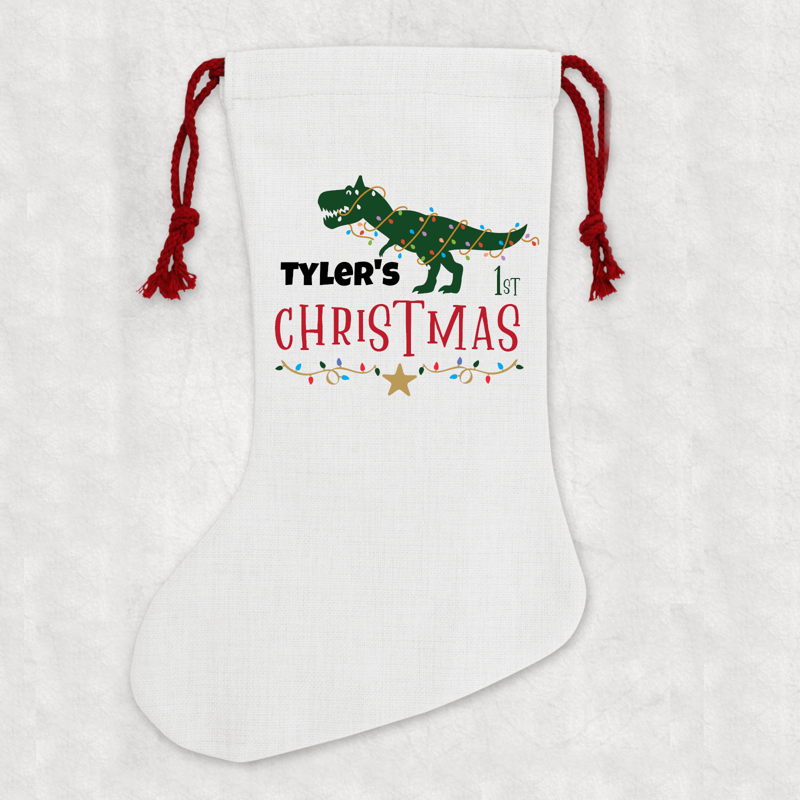 Personalised Linen Cream Christmas Stocking First Christmas - Perham Prints