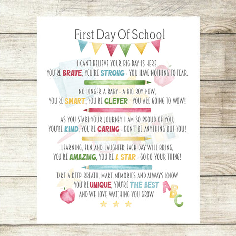FIRST DAY AT SCHOOL POEM I CAN'T BELIEVE YOUR BIG DAY IS HERE BOY OR GIRL Custom Photo Card