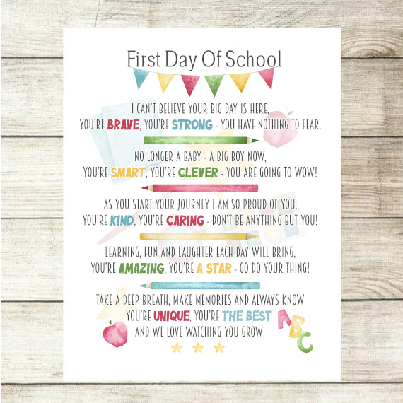 FIRST DAY AT SCHOOL POEM I CAN'T BELIEVE YOUR BIG DAY IS HERE BOY OR GIRL Custom Photo Card - 1