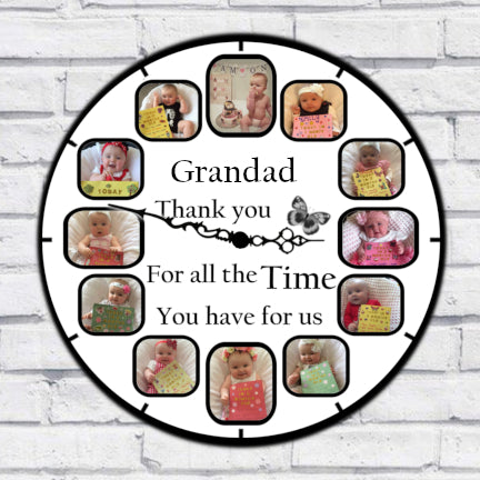 Grandad (custom name) Photo Clock - 12 Photos in one