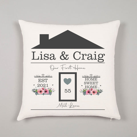 New First Home Gift Family Name Door Name Established Home Sweet Home Personalised Cushion