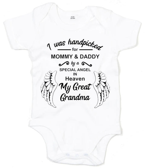 I Was handpicked for NAME by a special angel in heaven NAME memorial white personalised baby vest