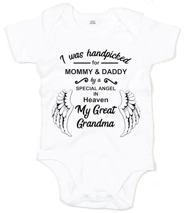 I Was handpicked for NAME by a special angel in heaven NAME memorial white personalised baby vest - 1