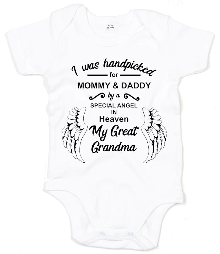 I Was handpicked for NAME by a special angel in heaven NAME memorial white personalised baby vest - Perham Prints