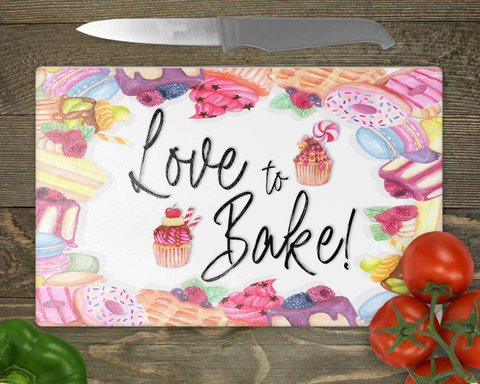 Love To Bake Chopping Board Frosted Glass
