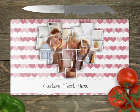 Heart Themed New Chopping Board with Photo and text Personalised Chopping Board Frosted Glass
