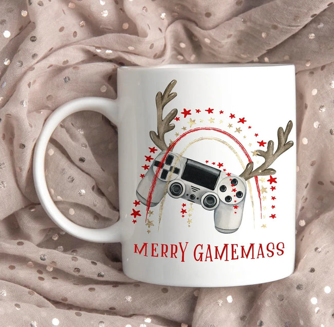 Merry Gamemass Playstation Theme Printed White Ceramic Mug Christmas Mug