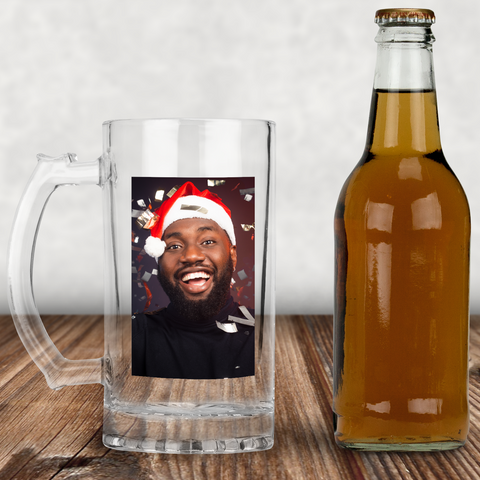 Personalised Photo or Text Tumbler Photo Beer Drinking Glass With Handle