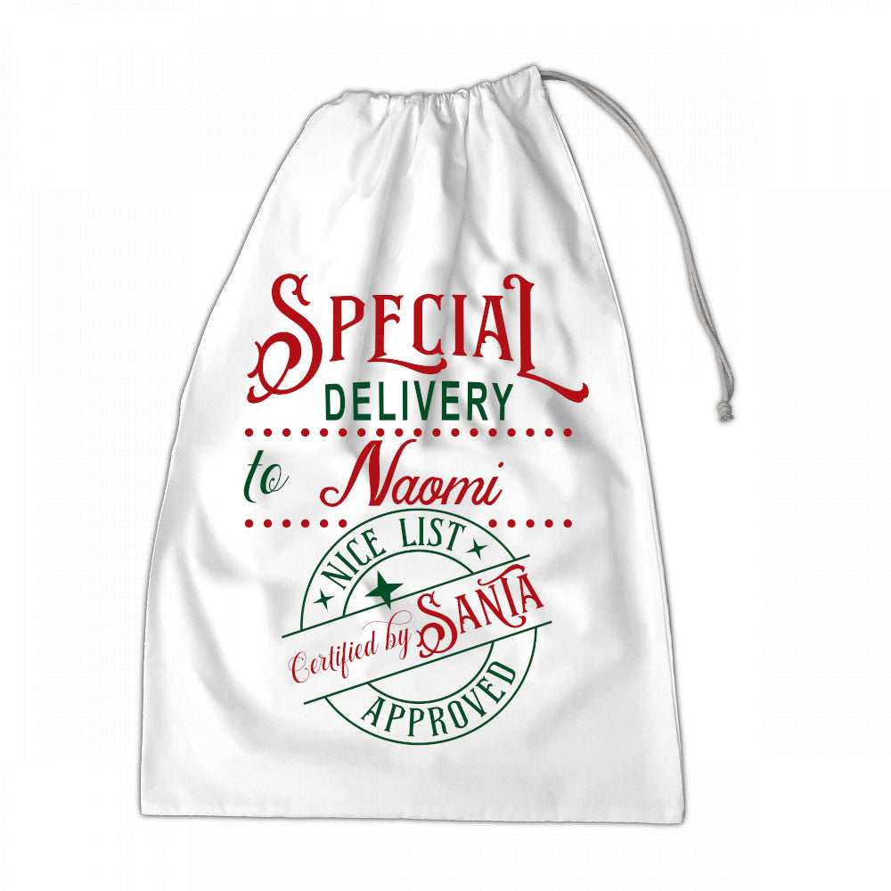 Personalised Santa Sack XLarge 50x70cm Special Delivery To NAME #1 - Perham Prints