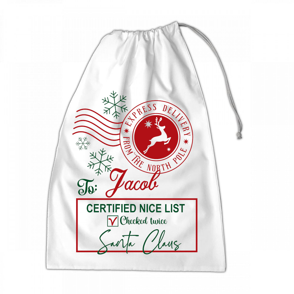 Personalised Santa Sack XLarge 50x70cm Christmas To NAME Certified Nice List #13 - Perham Prints