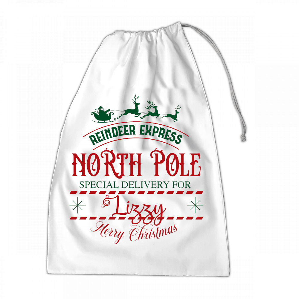 Personalised Santa Sack XLarge 50x70cm Reindeer Express Special Delivery For NAME #3 - Perham Prints