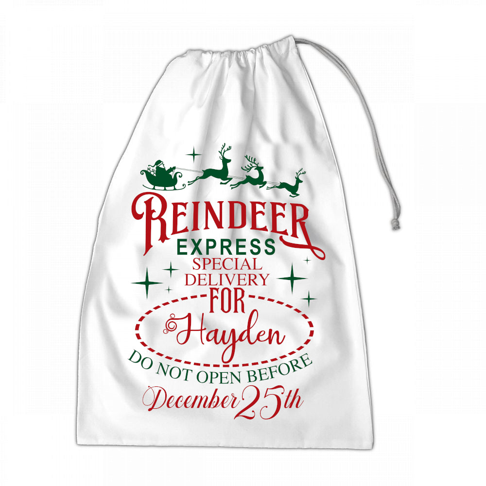 Personalised Santa Sack XLarge 50x70cm Reindeer Express Special Delivery For NAME #5 - Perham Prints