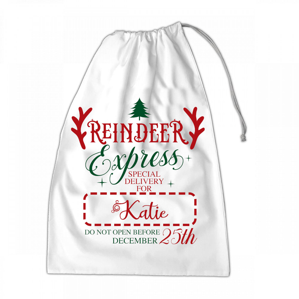 Personalised Santa Sack XLarge 50x70cm Reindeer Express Special Delivery For NAME Do Not Open Until 25th December #6 - Perham Prints