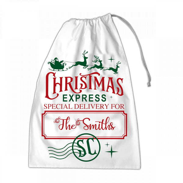 Personalised Santa Sack XLarge 50x70cm Christmas Express Special Delivery For NAME Stamped #8 - 1