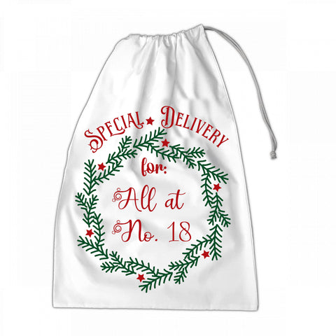 Personalised Santa Sack XLarge 50x70cm Special Delivery For NAME Wreath Design #9