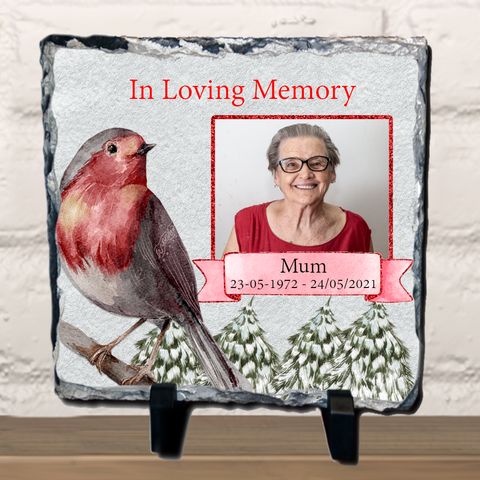 Robins Appear When Angels Are Near Personalised Memorial Slate Photo and Text